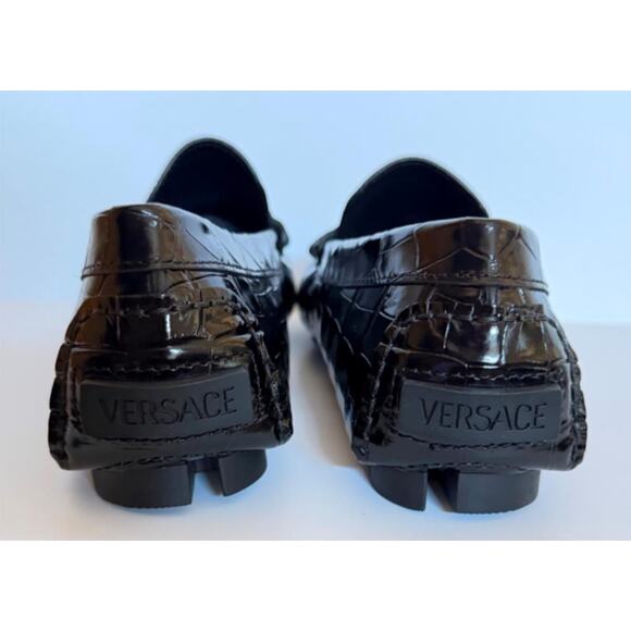 VERSACE Croc-Effect Men\'s Leather Driver Shoes Black 8 US (41) 1013960 NIB $850 main image 12